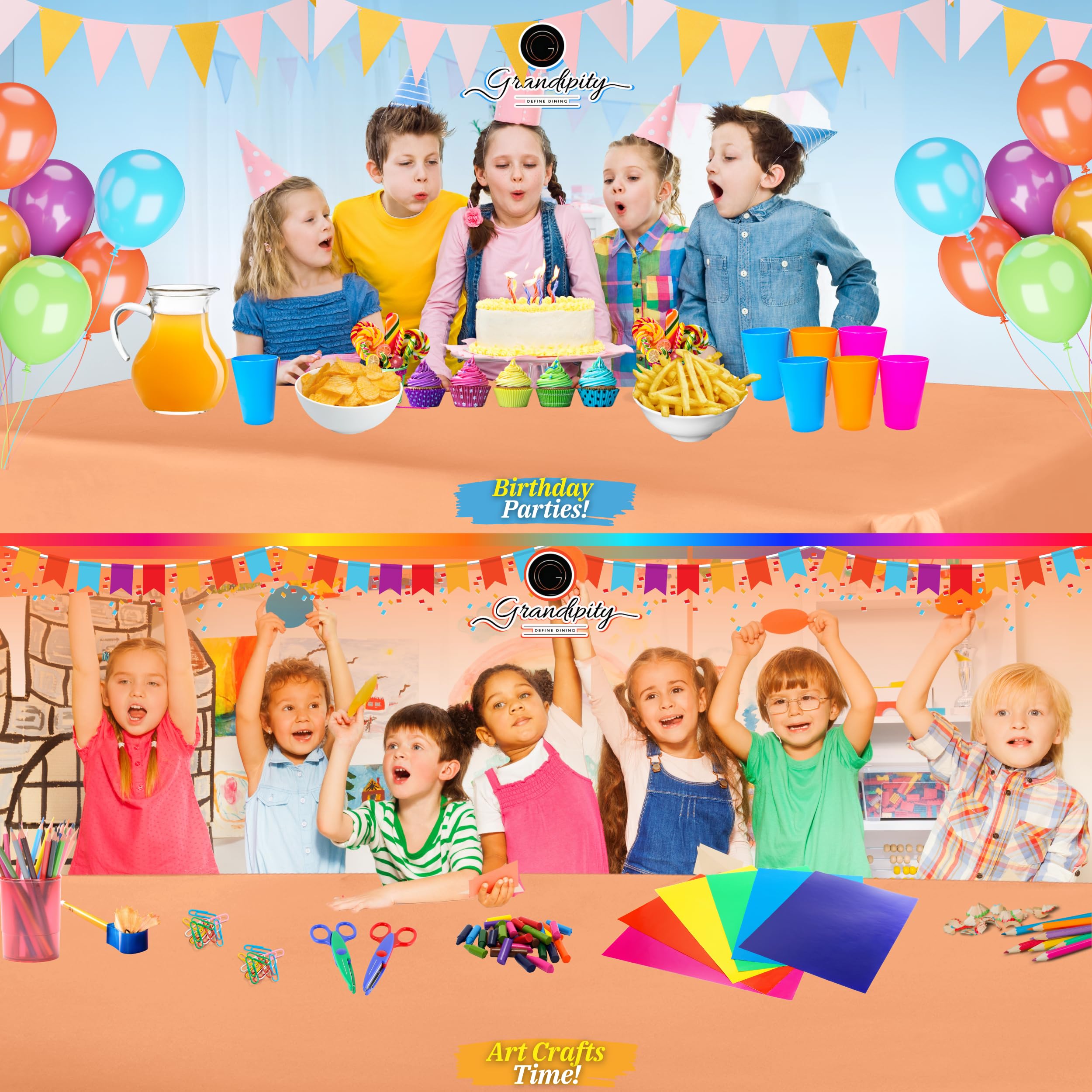 Grandipity Peach Plastic Table Cloth Disposable (6 Pk) 54In X 108In Plastic Tablecloths For Rectangle Tables - Premium Party Tab